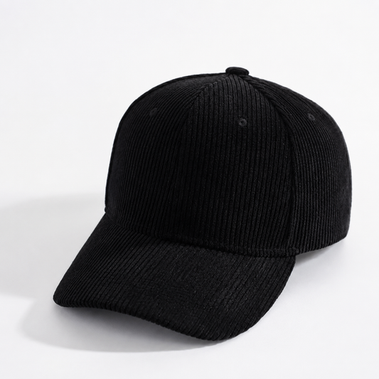 Black Corduroy Unisex Cotton Hat – Adjustable 6-Panel Dad Hat