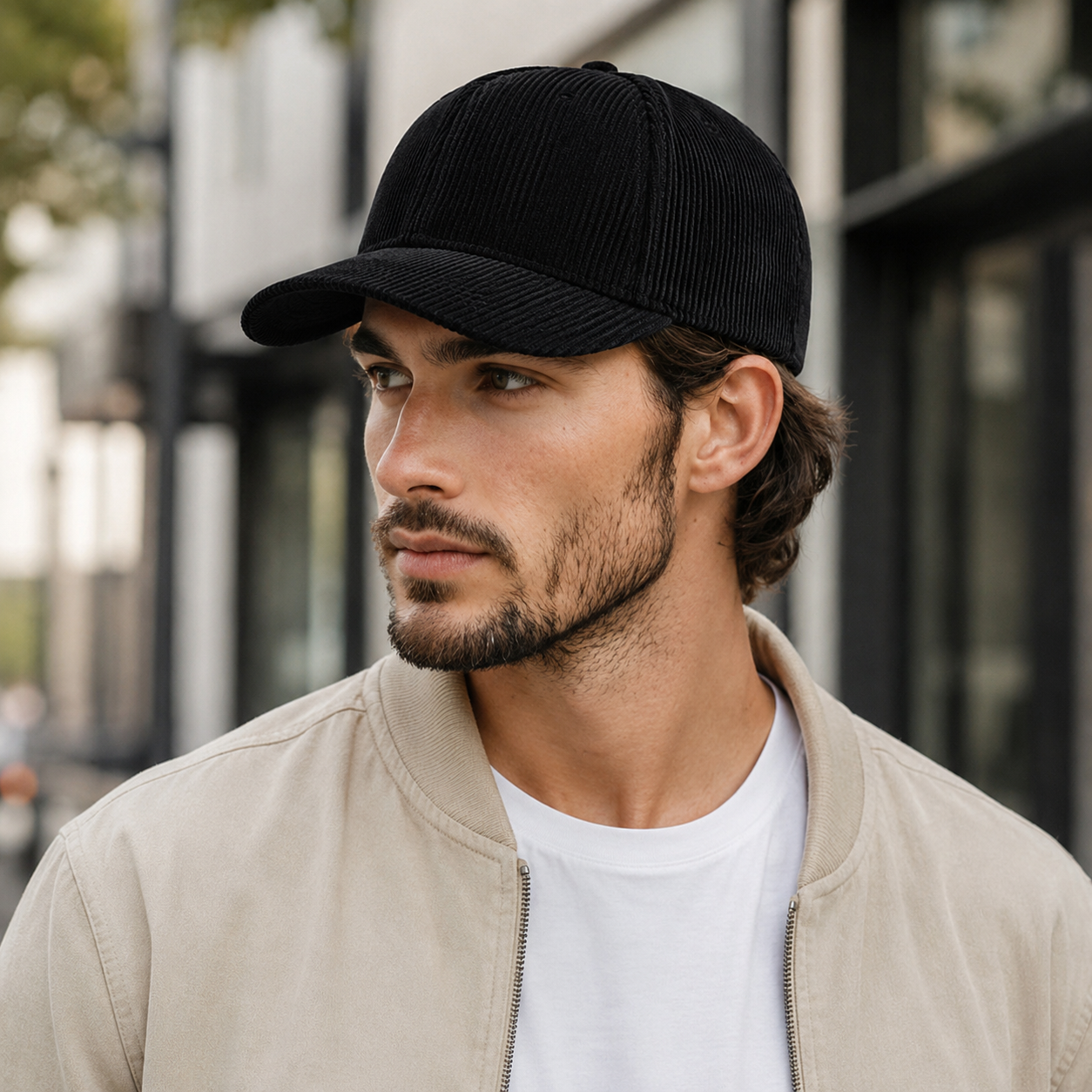 Black Corduroy Unisex Cotton Hat – Adjustable 6-Panel Dad Hat